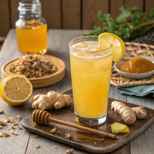 Natural Mounjaro Recipe ingredients including lemon, ginger, and honey