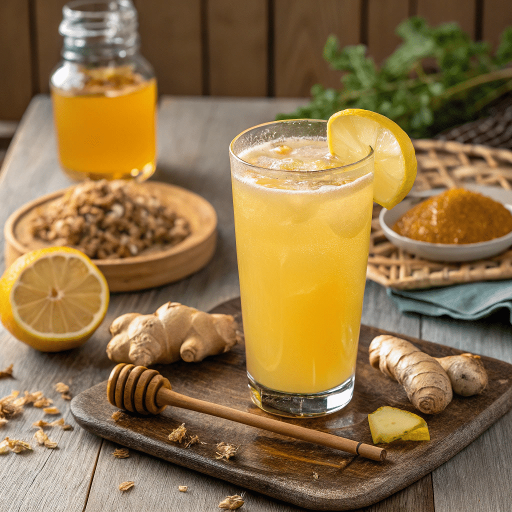 Natural Mounjaro Recipe ingredients including lemon, ginger, and honey
