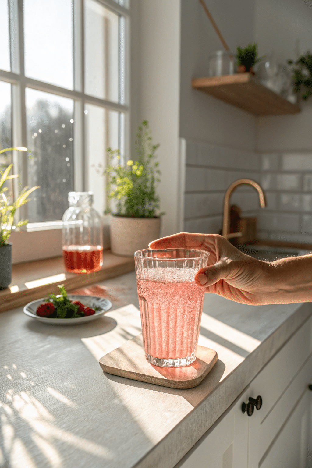 serving-oprah-pink-salt-trick.jpg Serving glass of Oprah pink salt water in the morning